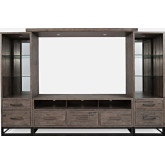 East Hampton 4PC Entertainment Center with 70" Console in Distressed Wood & Metal